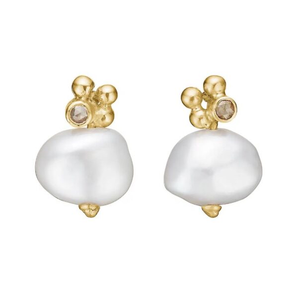 By Birdie "Zenith White Keshi" ørepynt i gult gull med diamant og perle
