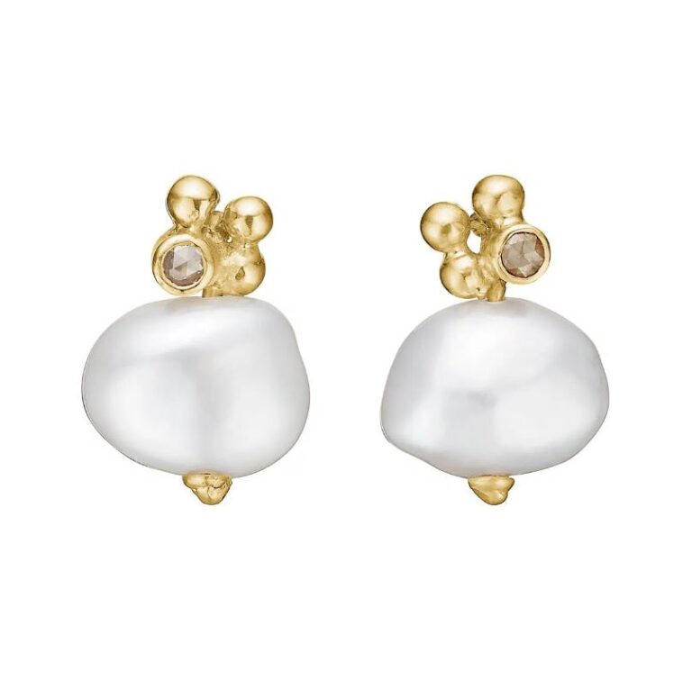 By Birdie "Zenith White Keshi" ørepynt i gult gull med diamant og perle