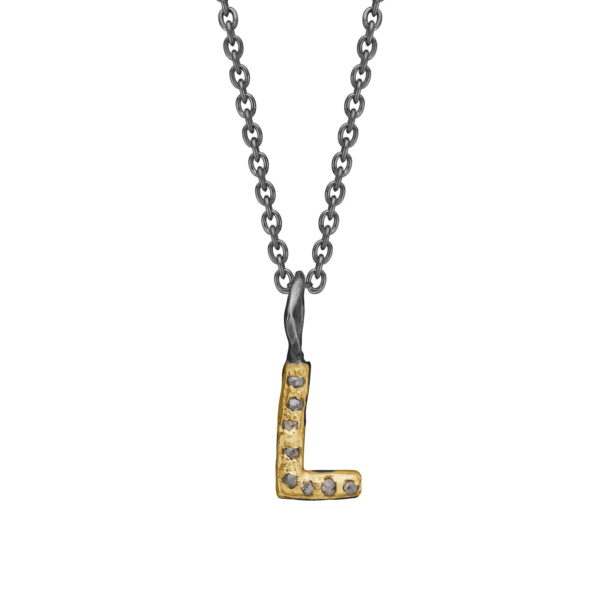 By Birdie "Nordic Golden Pavé" bokstav anheng i sølv med diamanter