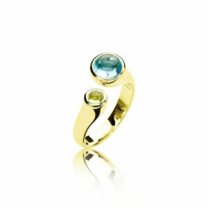 Noën "Globe" ring i gult gull, med topas og peridot
