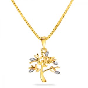 Gult gull anheng "Livets tre" med diamanter