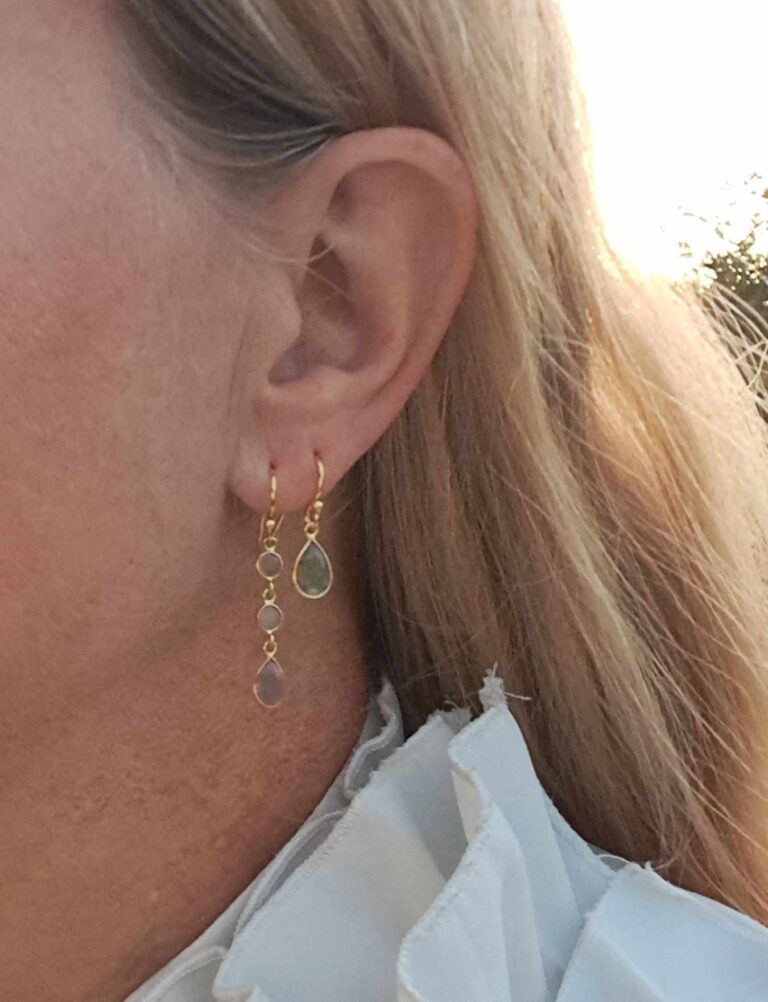 Susanne Friis Bjørner små ørepynt med labradorite i forgylt sølv