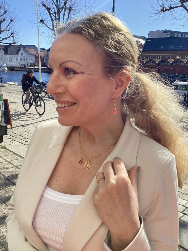 Susanne Friis Bjørner ørepynt i forgylt sølv med 3 karneoler