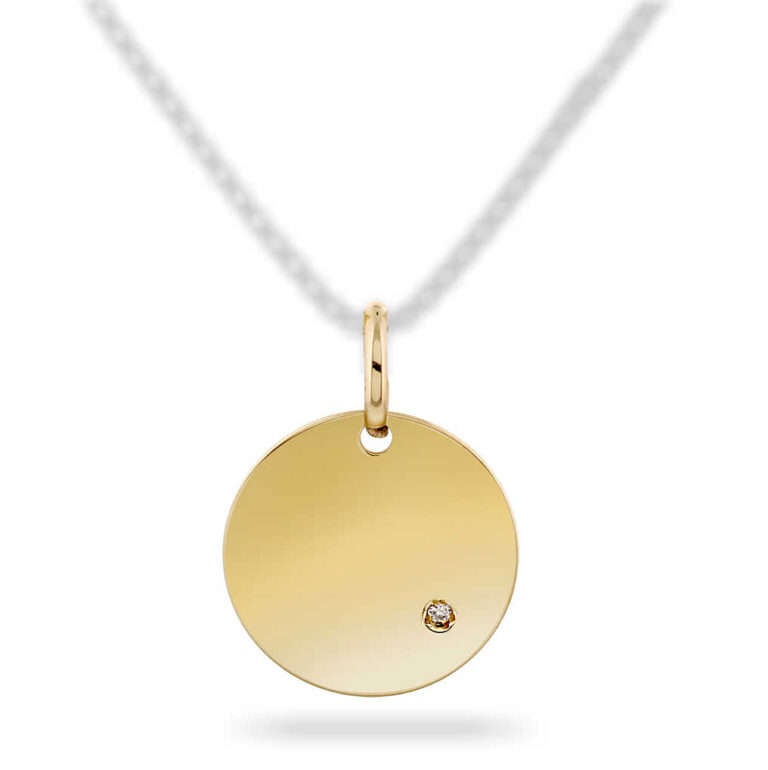 Tag- plate i gult gull 12 mm med diamant