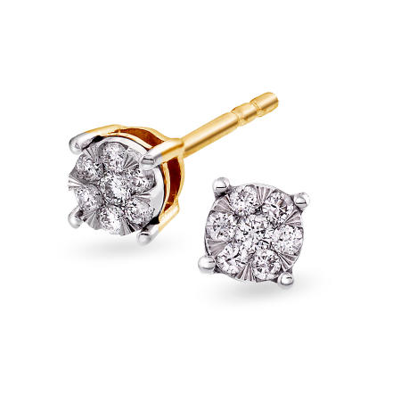 Gult gull ørepynt med diamant rosett