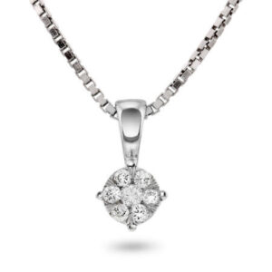 Hvitt gull anheng med diamant rosett