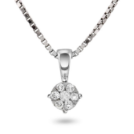 Hvitt gull anheng med diamant rosett