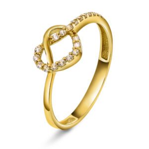 Ring i gult gull hjerte med c.zirkonia