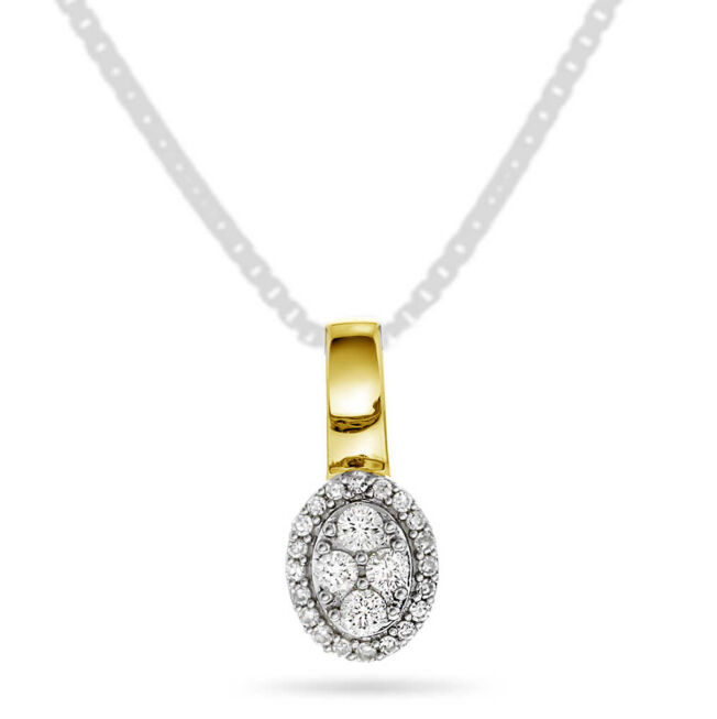 Gult gull anheng med oval diamant rosett