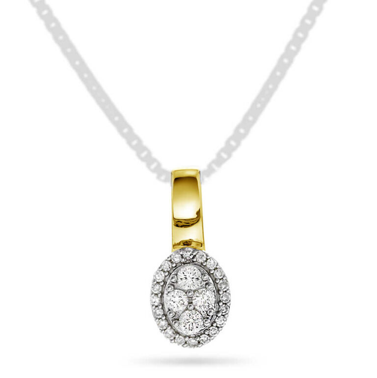 Gult gull anheng med oval diamant rosett