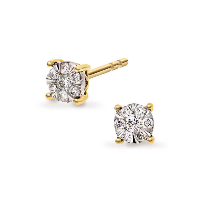 Gult gull ørepynt med diamant rosett 0,13 W.SI