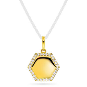 Anheng plate hexagon med c.zirkonia i gult gull