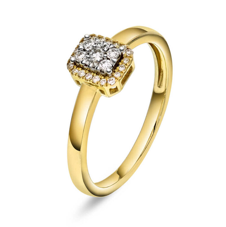 Rosett ring i gult gull med 0,15 ct