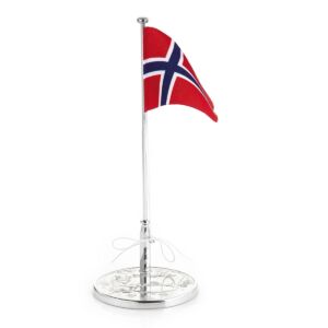 Flaggstang med tinnfot med prinsse motiv, som kan graveres. Høyde 24 cm
