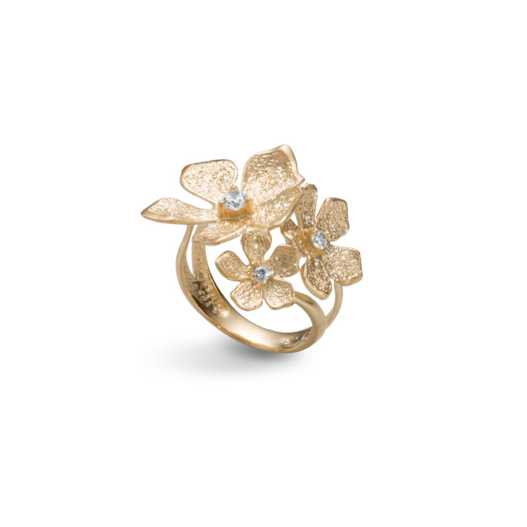 Stardust Flower ring åpen i forgylt sølv