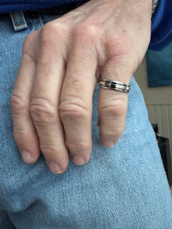 Herrering i sølv med 2 striper