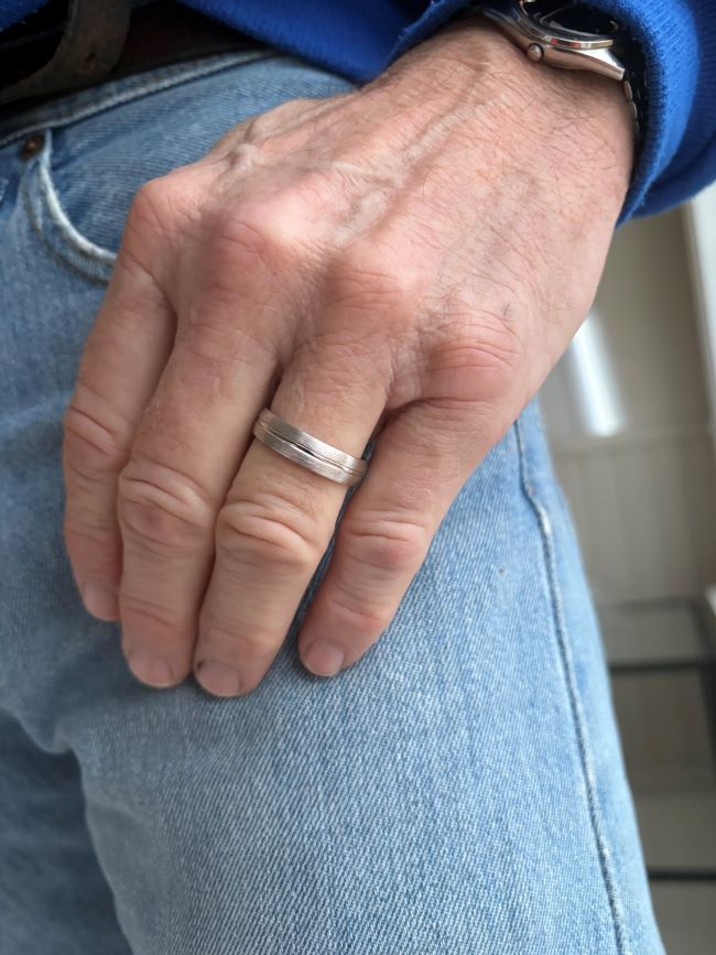 Herrering børstet sølv med en blank stripe