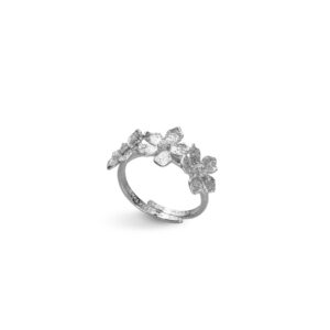 Regulerbar ring i rhodinert sølv med 3 blomster med c.zirkonia med Stardust overflate fra Catwalk Exclusive