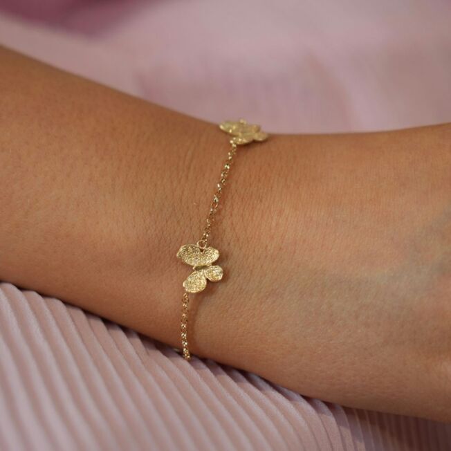67f62a28a7870 Catwalk Exclusive "Stardust Butterfly" armbånd med 3 sommerfugler i forgylt sølv