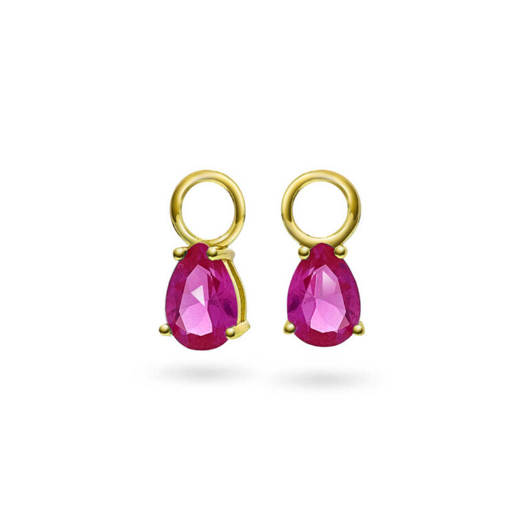 Nora Mørk Drop charms øreanheng i forgylt sølv med mørk rosa c.zirkonia mix & match
