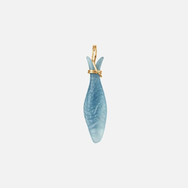OLE LYNGGAARD COPENHAGEN Young fish pendant i gult gull med akvamarin