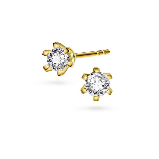 Ørepynt par med enstens i gult gull med diamant. Vida er produsert i Norge. Perfekt til mange ulike anledninger. 0,10 carat.