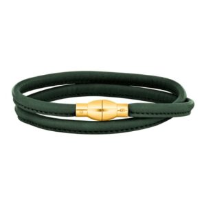 Armbånd fra Heizendorff i grønt skinn med magnetlås. Går 2 ganger rundt håndleddet.