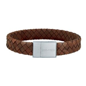 Son of Noa "Son" flettet armbånd brown calf leather med stål lås