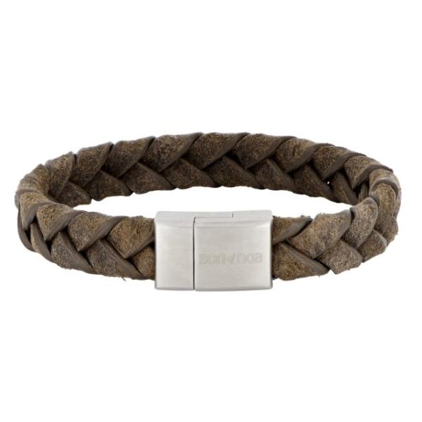 Son of Noa "Son" flettet armbånd grey calf leather med stål lås