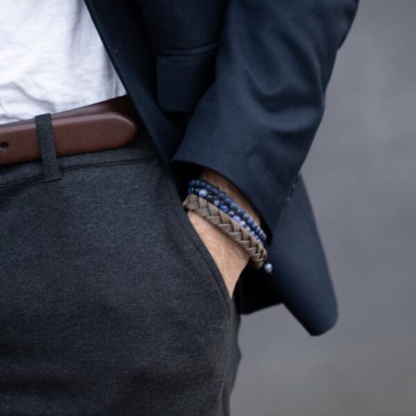 Son of Noa "Son" flettet armbånd grey calf leather med stål lås