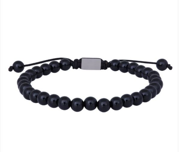 Son of Noa "Son shiny black onyx" armbånd med stål lås