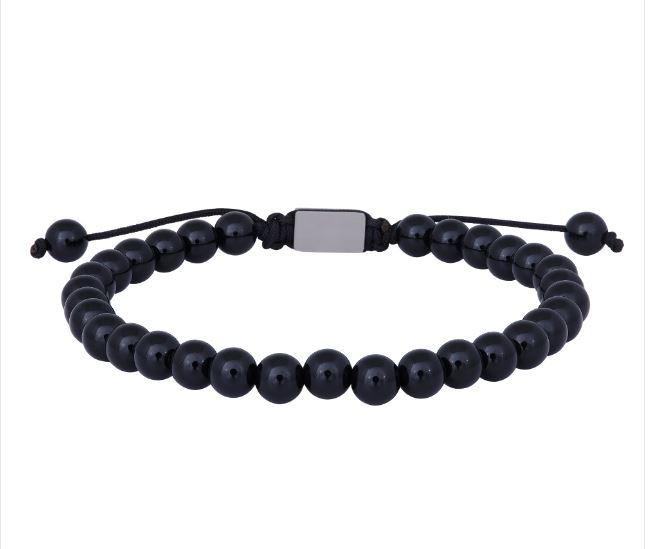 Son of Noa "Son shiny black onyx" armbånd med stål lås
