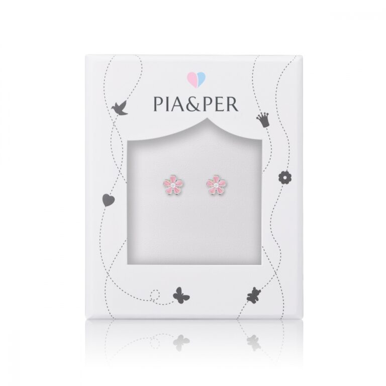 Blomst ørepynt med rosa emalje fra Pia og Per, liten