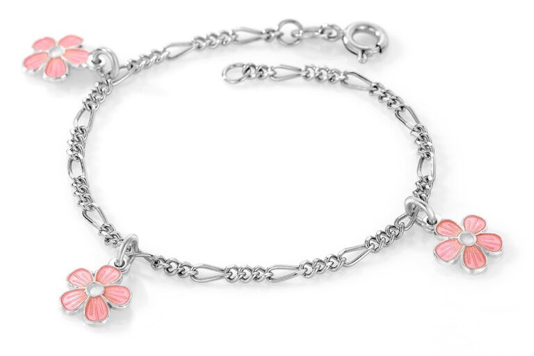 Blomst armbånd med rosa og hvit emalje fra Pia og Per