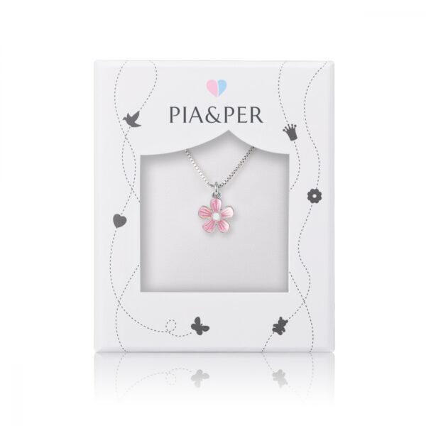 Blomst anheng med rosa og hvit emalje fra Pia og Per