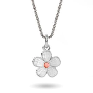 Blomst anheng med hvit og rosa emalje fra Pia og Per
