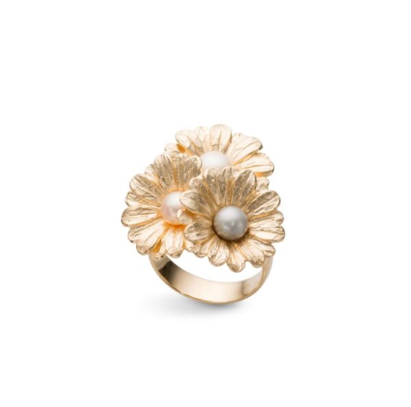 Catwalk Exclusive Stardust Flower Pearl ring i forgylt sølv