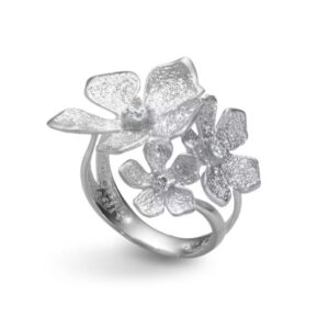 Stardust Flower ring åpen i rhodinert sølv