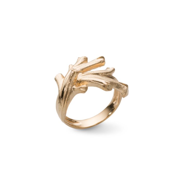 Matte coral ring i forgylt sølv