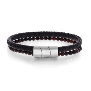 Armbånd i stål, skinn og tigerøye