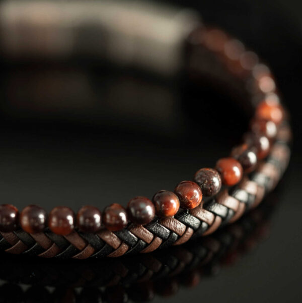 Armbånd i stål, skinn og tigerøye