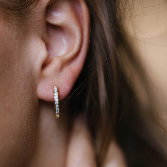 Ørering 17 mm i forgylt sølv med c.zirkonia