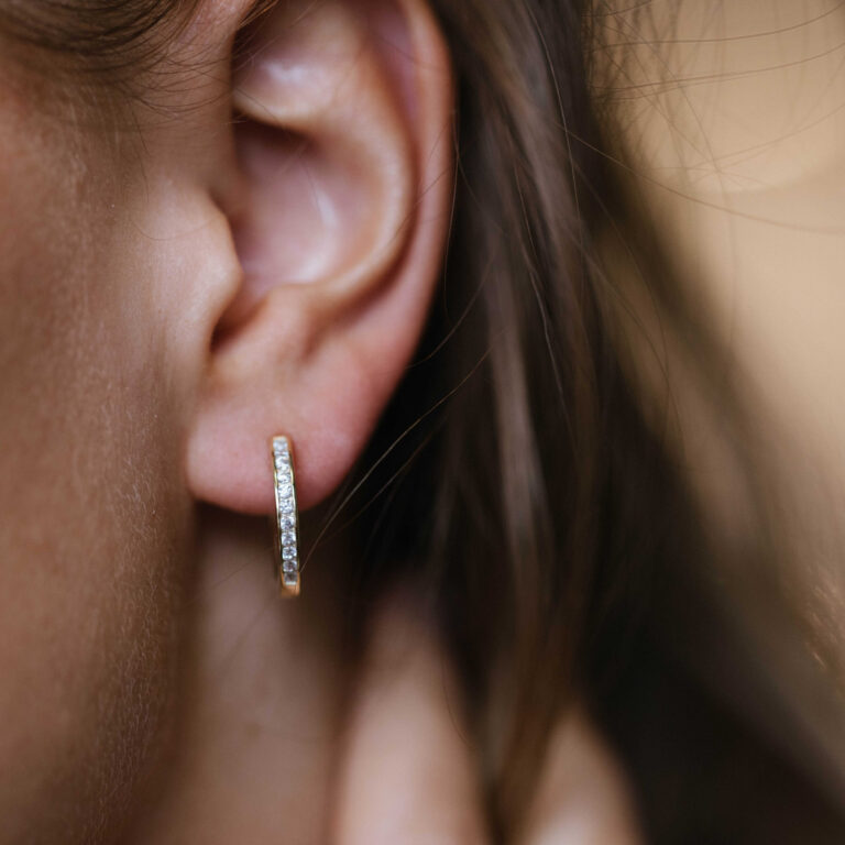 Ørering 17 mm i forgylt sølv med c.zirkonia