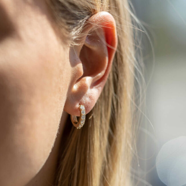 Ørering 15 mm i forgylt sølv med c.zirkonia
