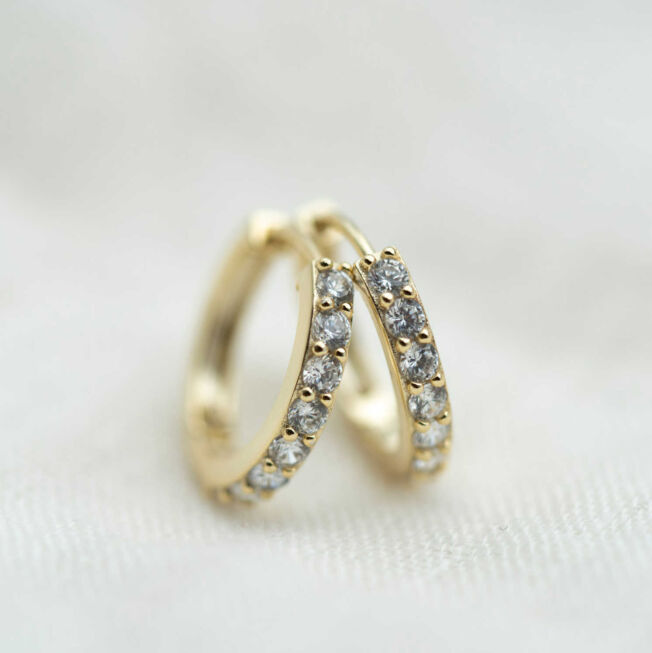 Ørering 18 mm i forgylt sølv med c.zirkonia