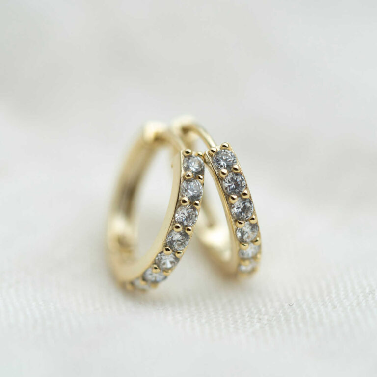 Ørering 18 mm i forgylt sølv med c.zirkonia