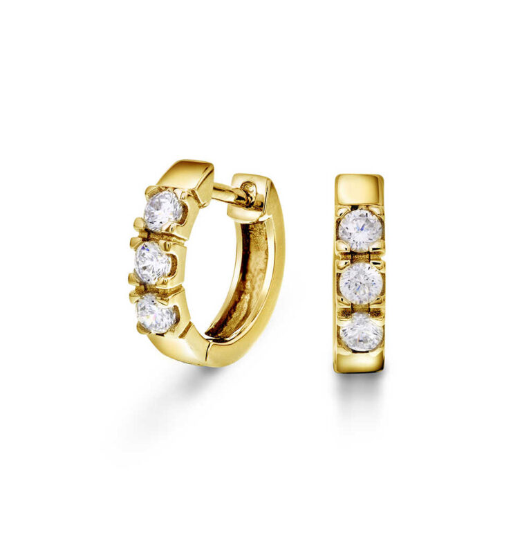 Ørering 11 mm i forgylt sølv med 3 c.zirkonia
