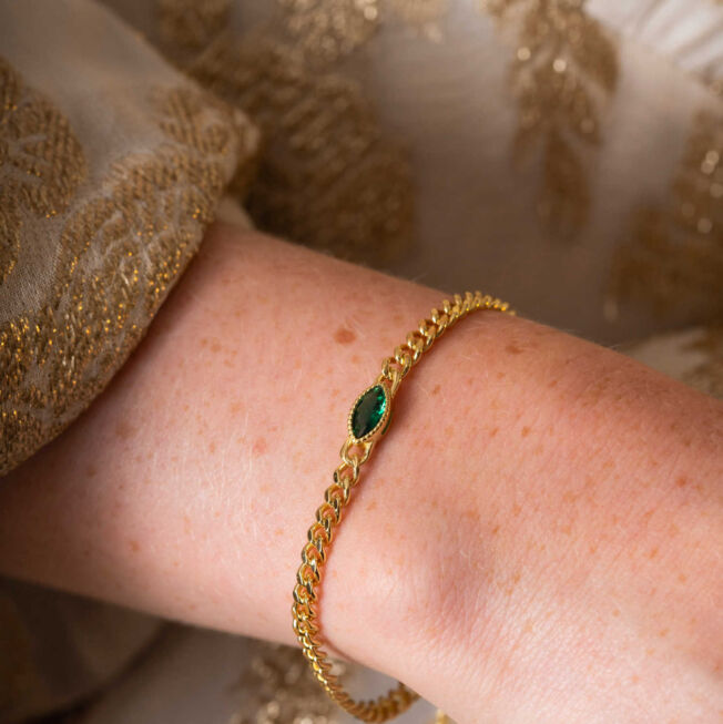 Armbånd, "Rio Radiance" i forgylt sølv med mørk grønn c.zirkonia