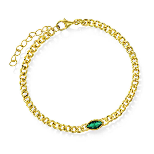 Armbånd, "Rio Radiance" i forgylt sølv med mørk grønn c.zirkonia