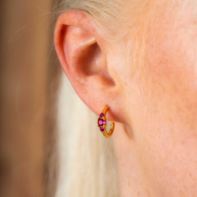 Ørering "Rio Radience" i forgylt sølv med rosa stener